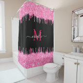 Rideaux De Douche Parties scintillant Monogramme métallique rose cha (En situation)