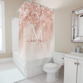 Rideaux De Douche Parties scintillant Peach Rose or Monogramme (En situation)