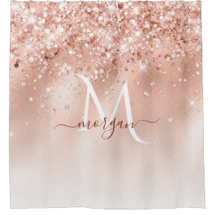 Rideaux De Douche Parties scintillant Peach Rose or Monogramme
