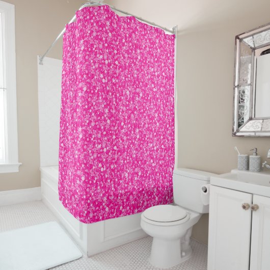 Rideaux De Douche Parties scintillant Rose Chaud Et Point Polka Blan (En situation)