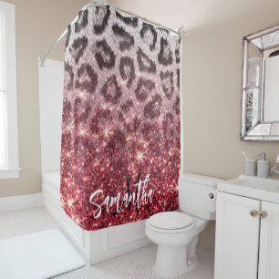 Rideaux De Douche Parties scintillant rose et Empreinte de léopard