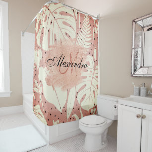 Rideaux De Douche Parties scintillant rose Feuilles tropicaux