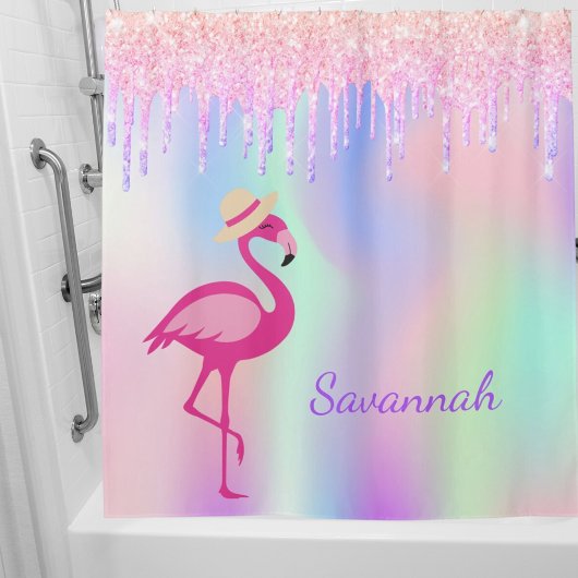 Rideaux De Douche parties scintillant rose Flamant rose gouttes mono