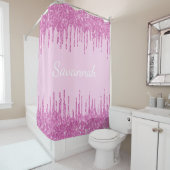 Rideaux De Douche Parties scintillant rose gouttes de nom monogramme (En situation)