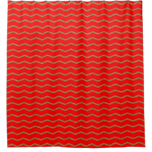 Rideaux De Douche Parties scintillant rouge or Zig Zag Chevron Motif (Devant)