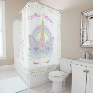 Rideaux De Douche Parties scintillant Unicorn Visage Pastel Rainbow