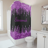 Rideaux De Douche Parties scintillant violet noir gouttes de script (En situation)