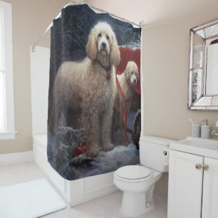 Rideaux De Douche Parure de Noël Traîneau Chien Caniche Neigeux