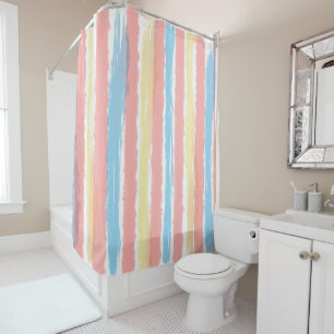Rideaux De Douche Pastel Aquarelle Bleu rose Jaune rayures