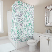 Rideaux De Douche Pastel aquarelle branches pourpre et vert (En situation)