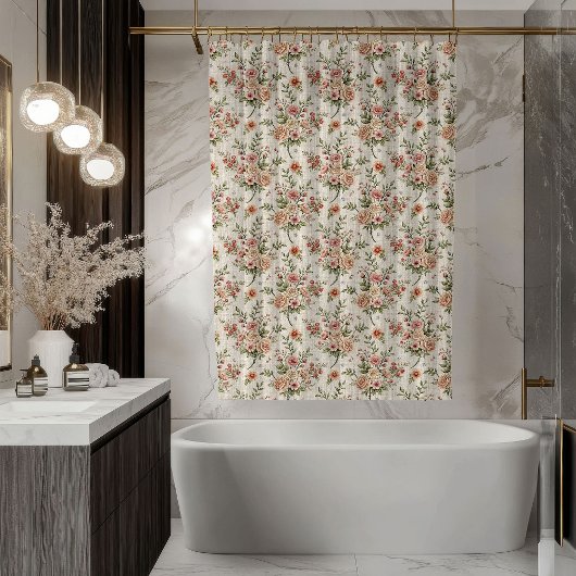 Rideaux De Douche Pastel Bloom Curtain –Shabby Chic Bathroom Accent