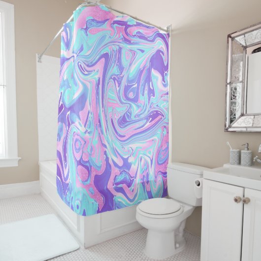 Rideaux De Douche Pastel Blue & Purple Marble Texture liquide (En situation)