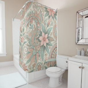 Rideaux De Douche Pastel Blue Rose Boho Floral Indonésien Batik