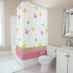 Rideaux De Douche Pastel Butterfly Motif avec nom Salle de bain
