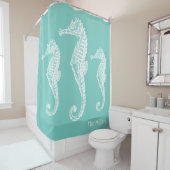 Rideaux De Douche Pastel Chic Seahorse Famille Turquoise Vert (En situation)