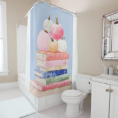 Rideaux De Douche Pastel Fall Citrouilles sur livres (En situation)