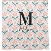 Rideaux De Douche Pastel Flora Motif Monogramme noir Script moderne (Devant)
