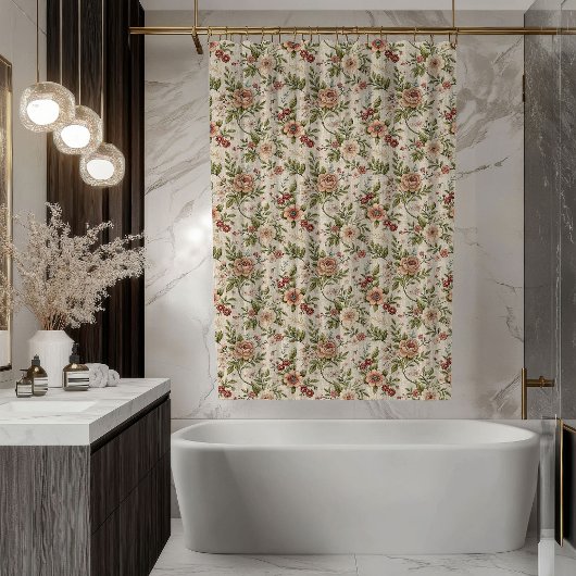 Rideaux De Douche Pastel Floral Curtain Shabby Chic Bath Décor