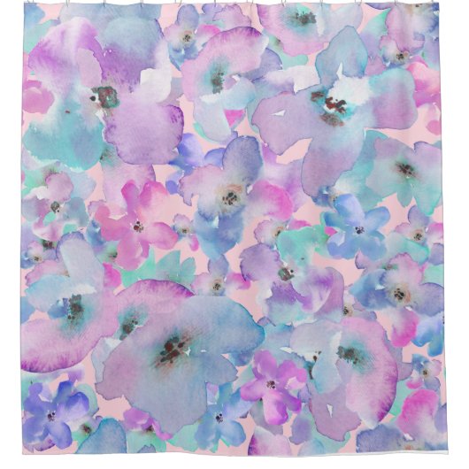 Rideaux De Douche *~* Pastel Floral Pattern Blue Rose FLowers (Devant)