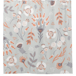 Rideaux De Douche Pastel Grey Orange Floral : Élégance Vintage