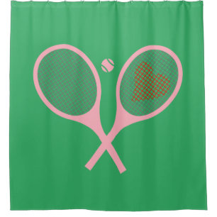 Rideaux De Douche Pastel Heart Tennis Lecteur Racquettes Ball Green