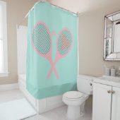 Rideaux De Douche Pastel Heart Tennis Player Raquettes Ball Blue (En situation)