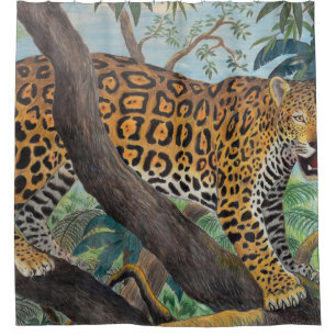 Rideaux De Douche Pastel jaguar : dessin de la jungle.