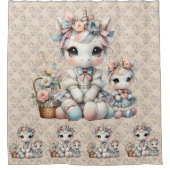 Rideaux De Douche Pastel Kawaii Unicorne Mère Fille Duo Beige (Devant)