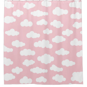 Rideaux De Douche Pastel Nuages Asthétiques Fille Blanche Et Rose