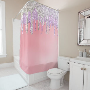Rideaux De Douche *~* Pastel Pink Lavender Gold Parties scintillant 