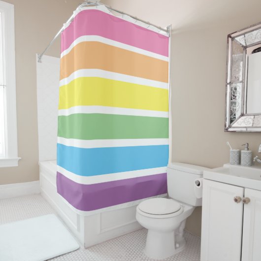 Rideaux De Douche Pastel Rainbow Striped Shower Curtain (En situation)