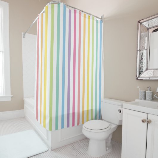 Rideaux De Douche Pastel Rainbow Stripes (En situation)