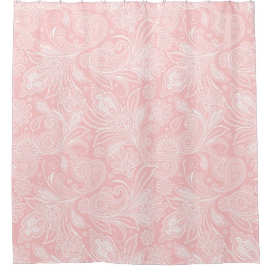 Rideaux De Douche Pastel Rose & Blanc Ornat Paisley (Devant)