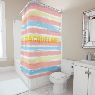 Rideaux De Douche Pastel Rose Bleu Jaune Rayures NOM JAUNE