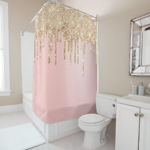 Rideaux De Douche *~* Pastel Rose Gold Paillet Dégoulinant AP7