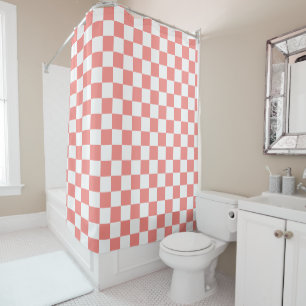 Rideaux De Douche Pastel Rouge Blanc À damiers damier Vintage