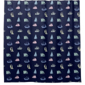 Rideaux De Douche Pastel Sailboat Motif sur Midnight Blue (Devant)