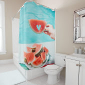 Rideaux De Douche pastèque tranchée sur papier blanc (En situation)