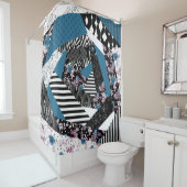 Rideaux De Douche patchwork bleu, populaire, patchwork, folle, rusti (En situation)