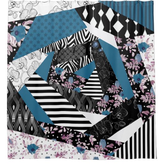 Rideaux De Douche patchwork bleu, populaire, patchwork, folle, rusti (Devant)