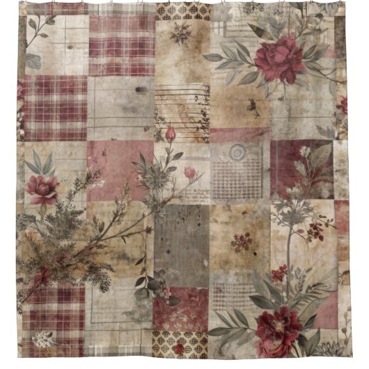 Rideaux De Douche Patchwork Botanique Rustique Vintage (Devant)