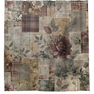 Rideaux De Douche Patchwork Botanique Rustique Vintage (2)