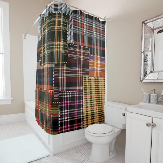 Rideaux De Douche patchwork chercks motif, design tartan, surface  (En situation)