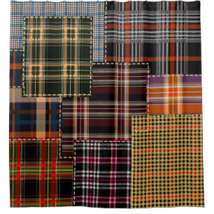 Rideaux De Douche patchwork chercks motif, design tartan, surface