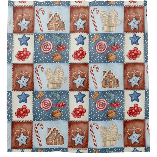 Rideaux De Douche Patchwork de Noël Cozy Winter (Devant)