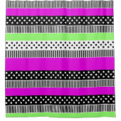 Rideaux De Douche Patchwork de rayures noir et blanc et néon (Devant)