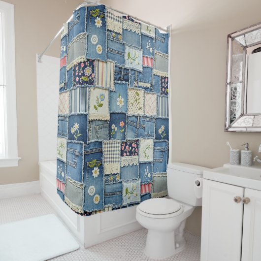 Rideaux De Douche Patchwork Denim (En situation)