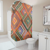 Rideaux De Douche Patchwork Design avec Carrés aztèques. (En situation)
