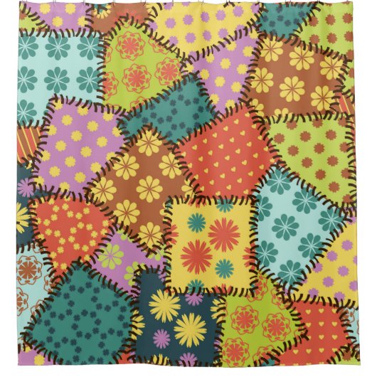 Rideaux De Douche Patchwork Eclectique : Mélange Motif Diverse (Devant)