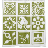 Rideaux De Douche Patchwork floral, moderne, blanc, vert olive (Devant)
